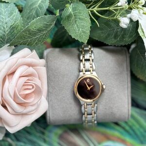 Movado Ladies Black Dial Two Tone Stainless Steel Bracelet Watch